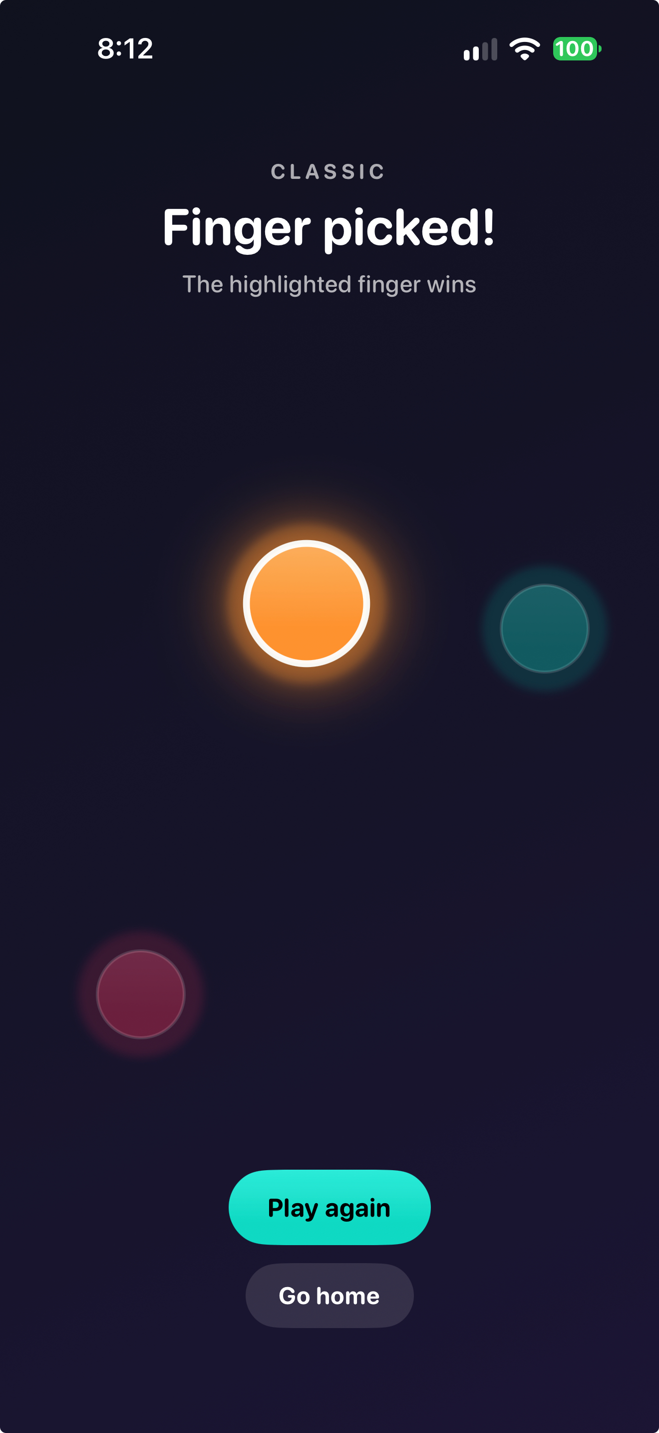 Finger game result screen